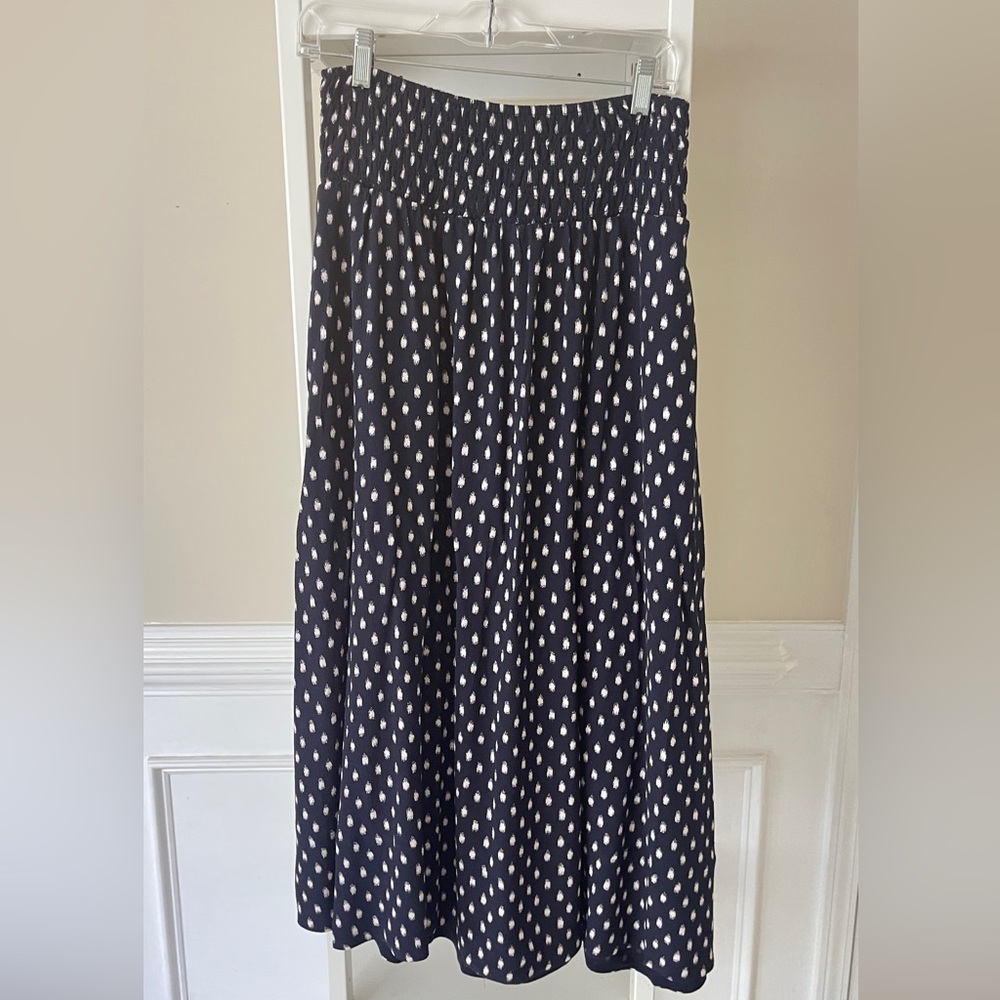 Madewell Blue Midi A-Line Skirt with Smocked Waist